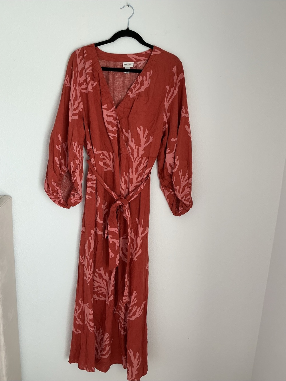 Ava & Viv Rust Maxi Dress with Pink Coral Print